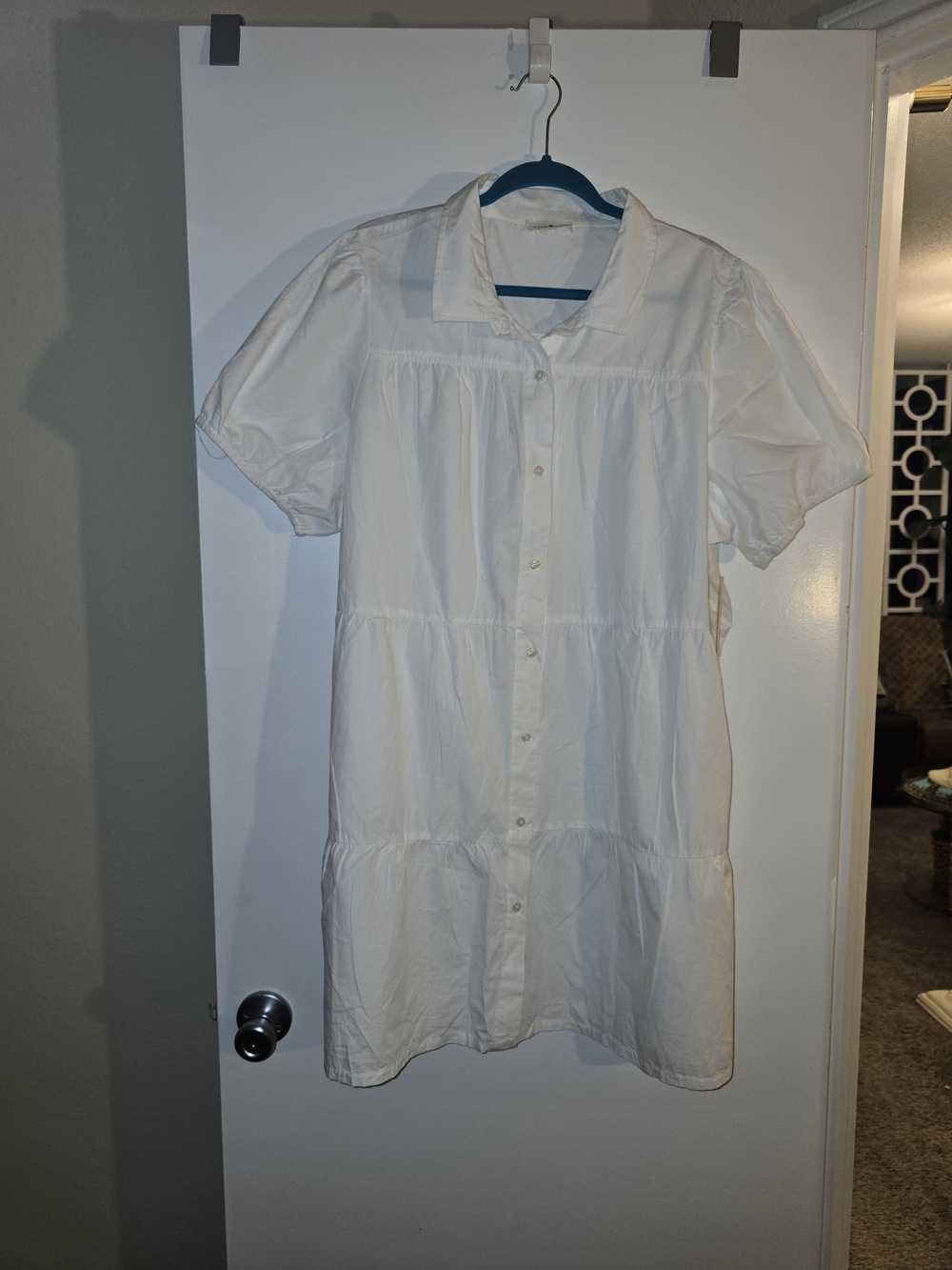 Derek Heart White Tiered Short-Sleeve Button-Down Shirt 3XL